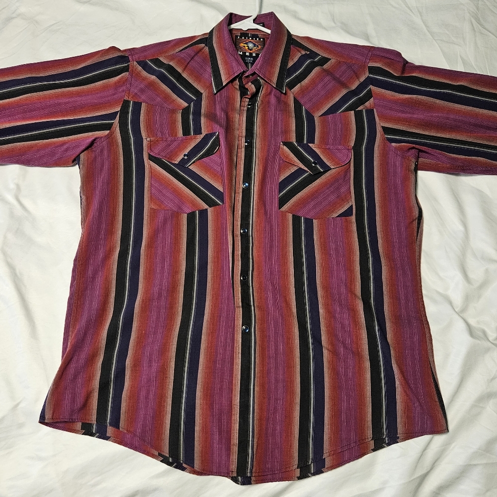 Painted Mesa Western Long Sleeve Pearl Snap Button Up Shirt Size 16.5x35